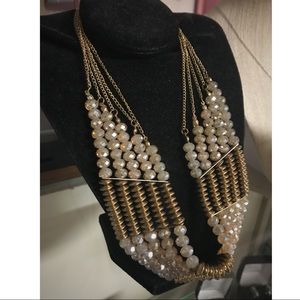 Gold and Ivory Beaded Fashion Necklace